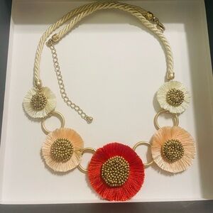Elegant Floral Necklace with Red and Cream Accents